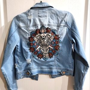 Wax Jean Custom Sewn-in Applique/Embroided-look Denim Jacket Women's Med